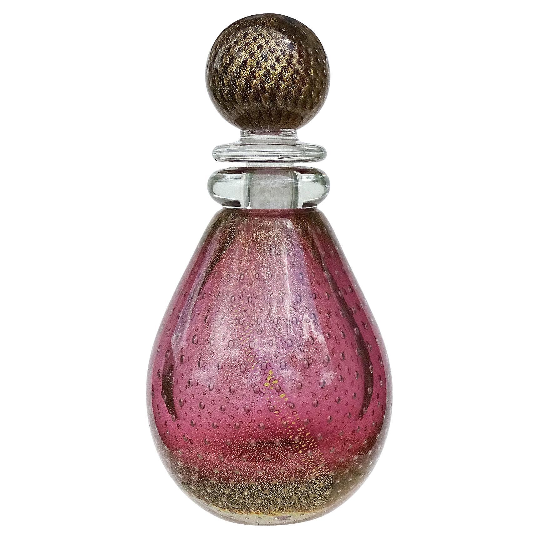 Murano Sommerso Cranberry Amethyst Gold Leaf Italian Art Glass Bottle Decanter