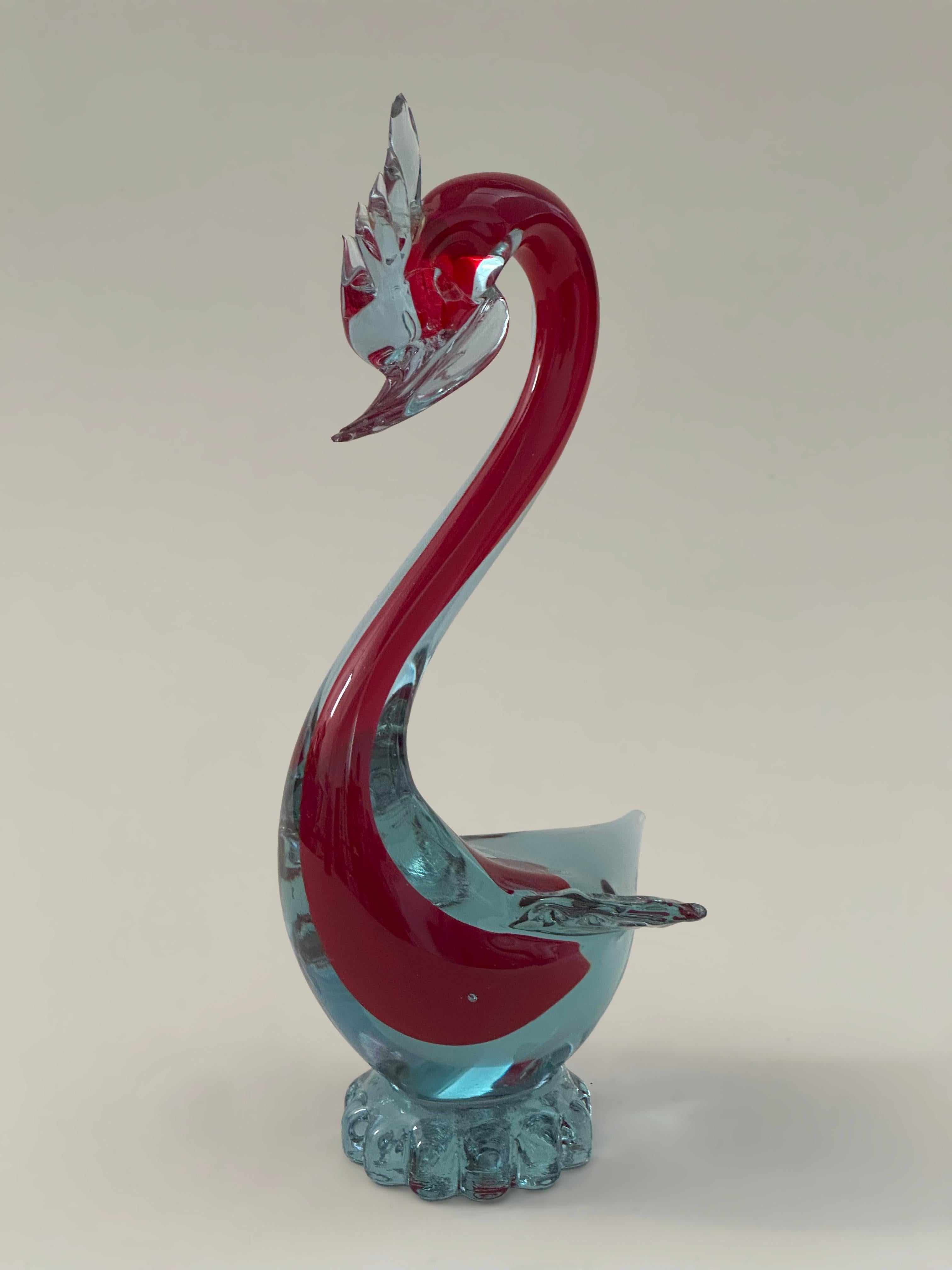 italien Canard en verre alexandrin de Murano Sommerso, attribué à Fratelli Toso, années 1960 en vente