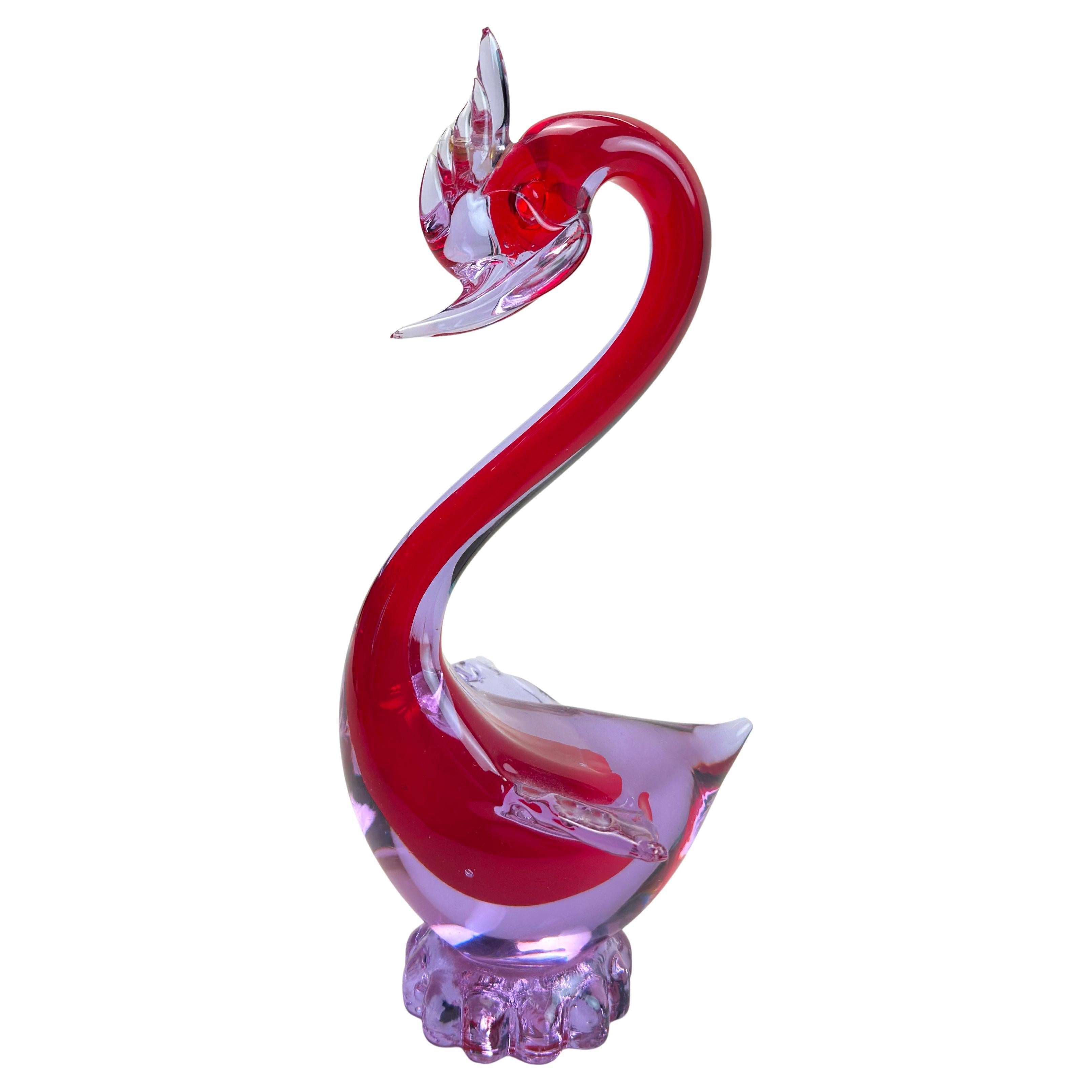 Canard en verre alexandrin de Murano Sommerso, attribué à Fratelli Toso, années 1960 en vente