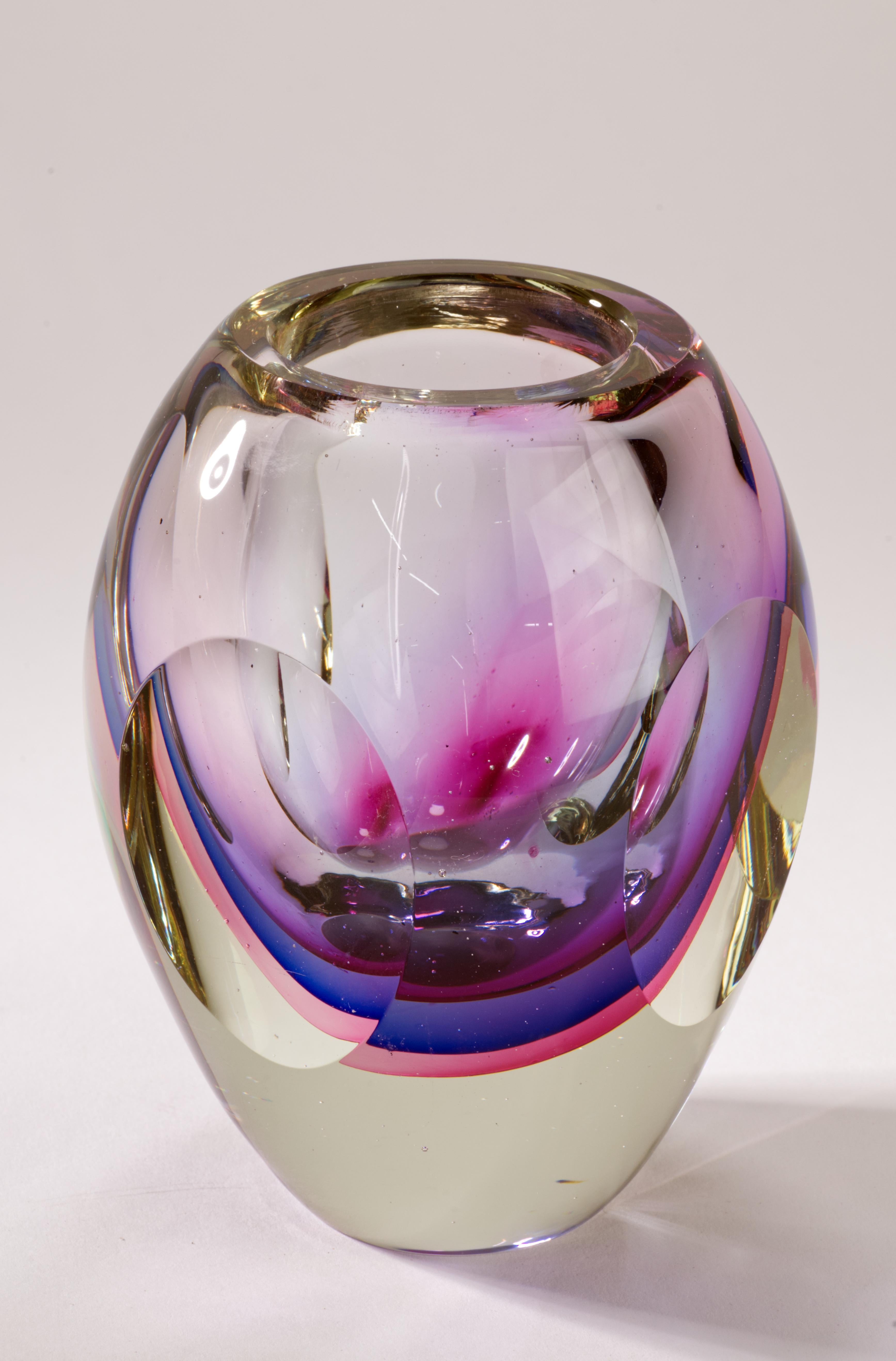20th Century Murano Sommerso Faceted Glass Vase in Style of Flavio Poli for Seguso For Sale