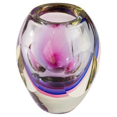 Murano Sommerso Faceted Glass Vase in Style of Flavio Poli for Seguso