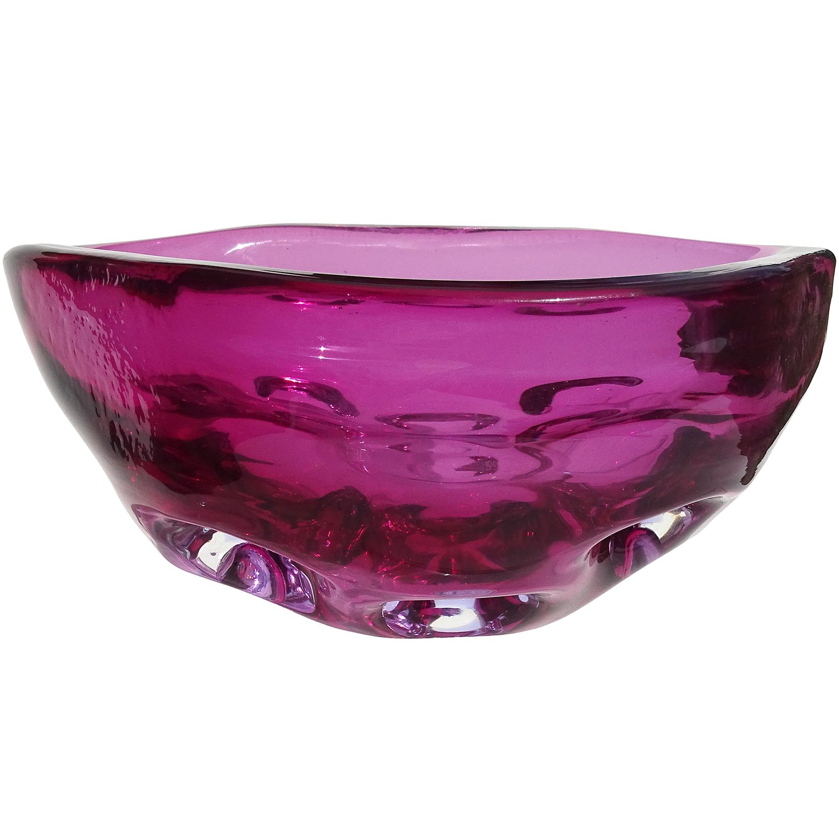 Mid-Century Modern Murano Sommerso Fuchsia Purple Italian Art Glass Triangular Decorative Bowl