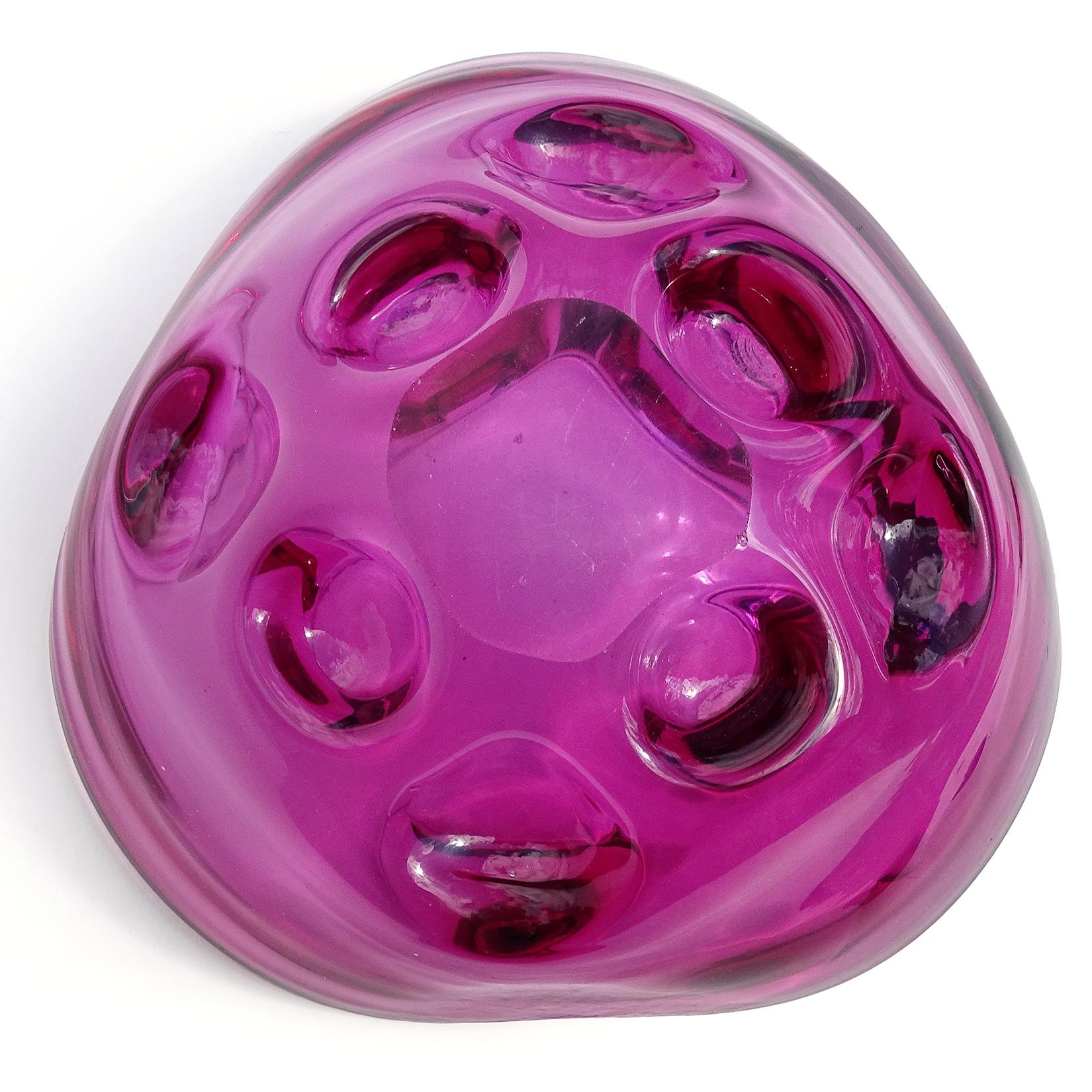 Hand-Crafted Murano Sommerso Fuchsia Purple Italian Art Glass Triangular Decorative Bowl