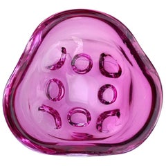 Murano Sommerso Fuchsia Purple Italian Art Glass Triangular Decorative Bowl