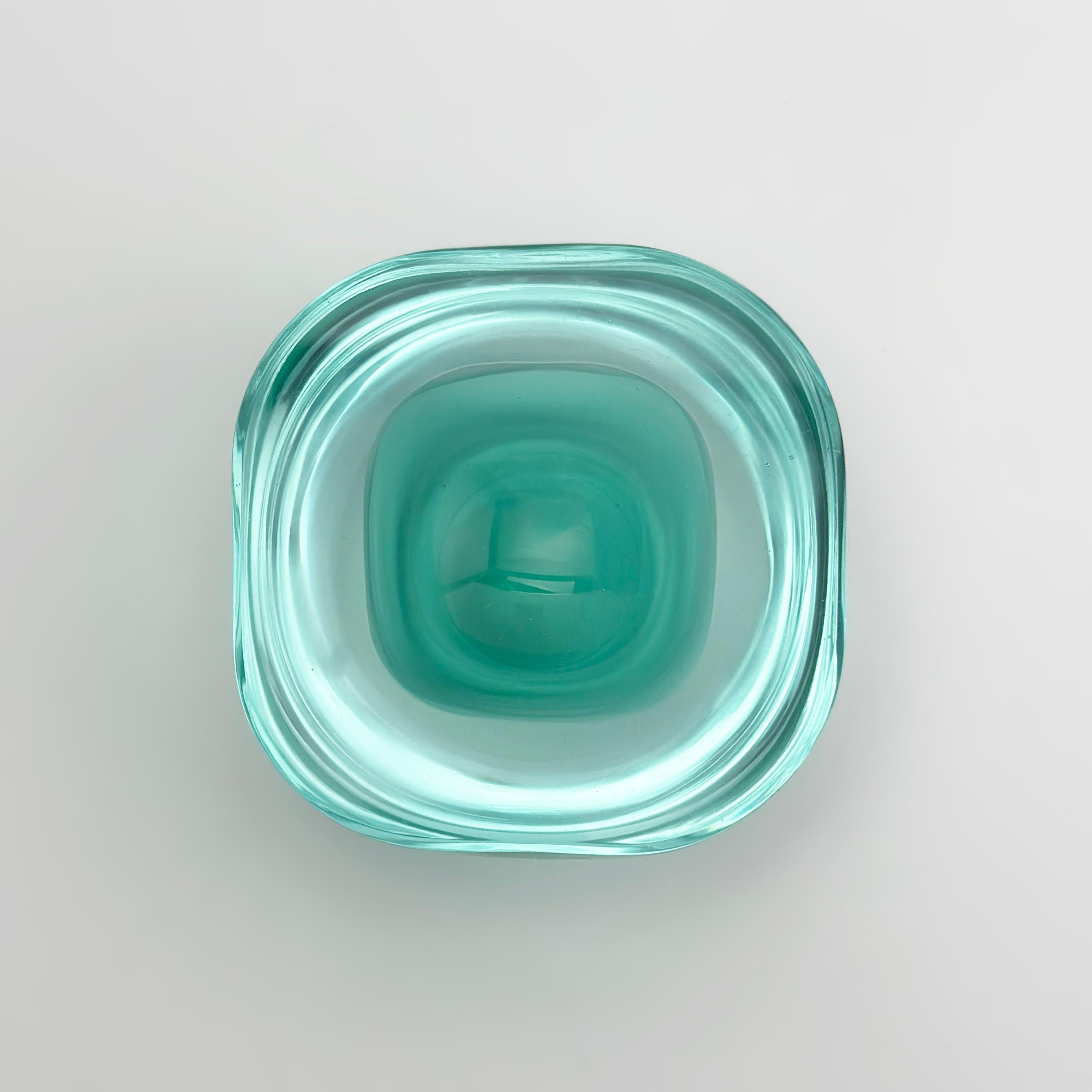 Murano Glass Murano Sommerso Geode Bowl by Archimede Seguso in Mint and Blue, Italy, 1960s For Sale