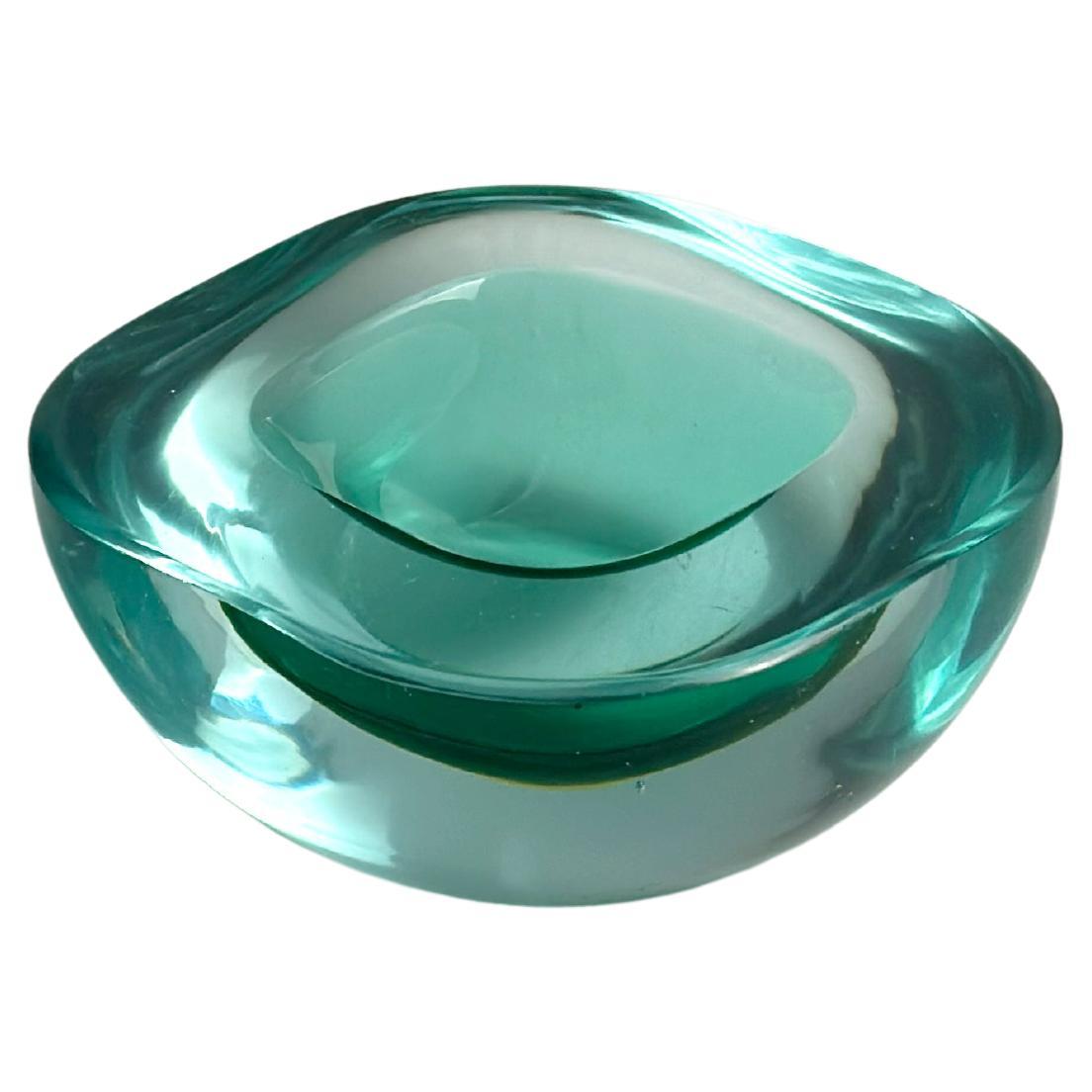 Murano Sommerso Geode Bowl by Archimede Seguso in Mint and Blue, Italy, 1960s For Sale