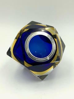 Murano Sommerso Geometric Blue Art Glass Cigarette or Cocktail Pick Holder