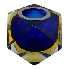 Murano Glass Sommerso porta-sigarette o porta-pick da cocktail in vetro artistico blu geometrico