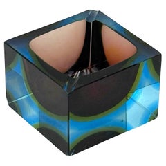 Murano 'Sommerso' Glass Art Vase / Ashtray with Blue and Amber Hues, 1970s