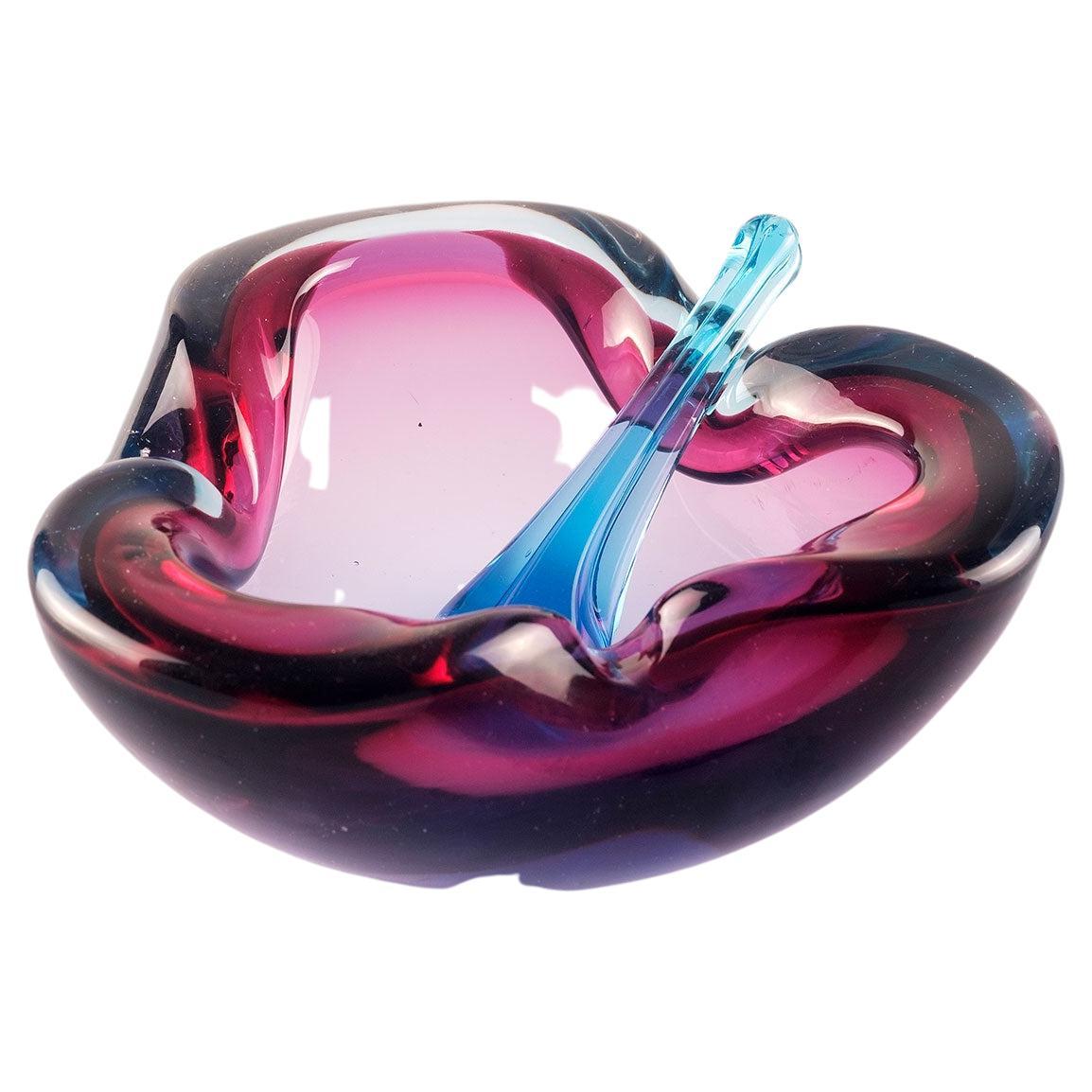 Murano Sommerso Glass Ashtray with Temper, Seguso Italy  For Sale