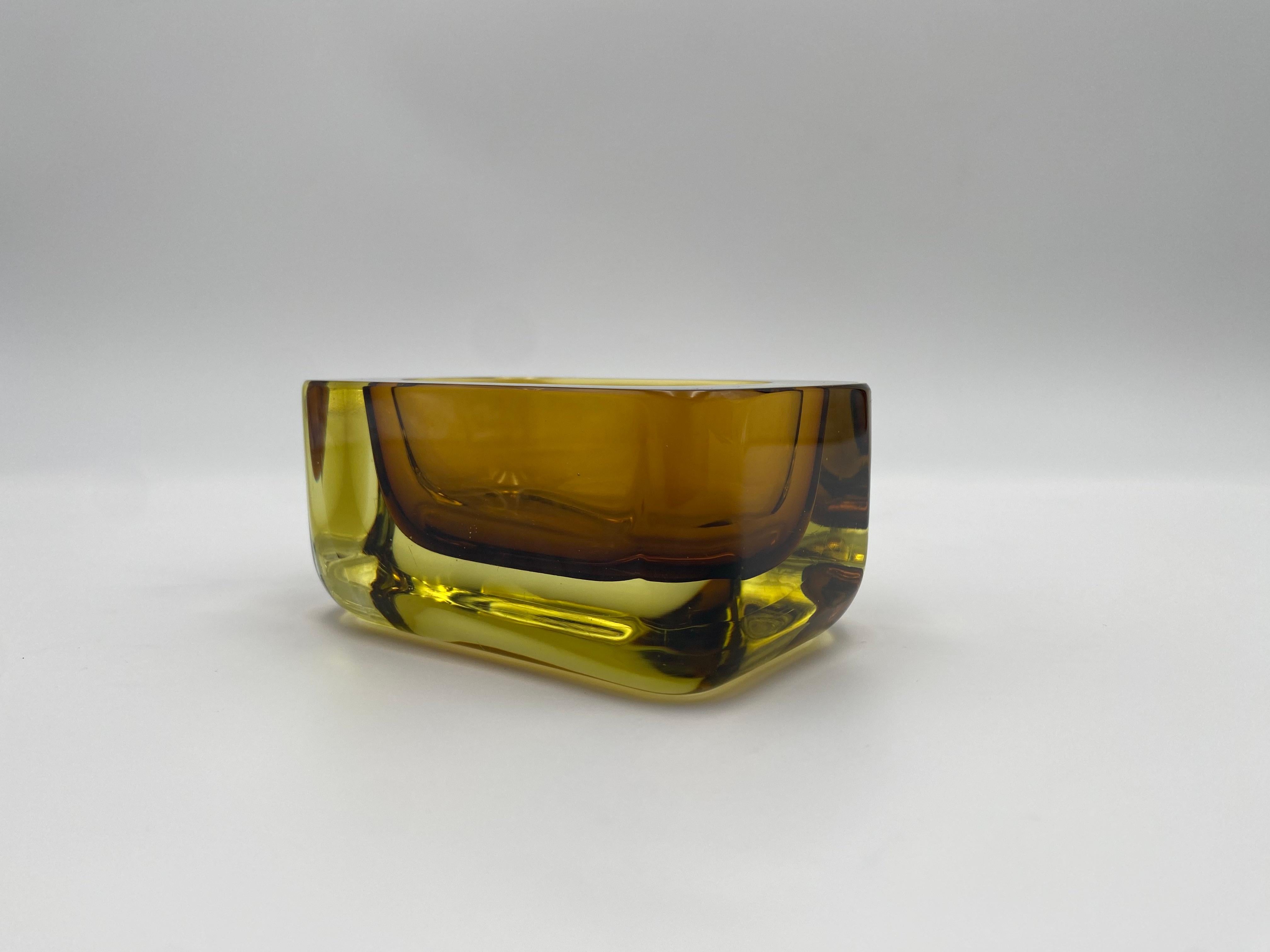 Italian Murano Sommerso Glass Block Bowl / Vide Poche, Italy, 1970's  For Sale