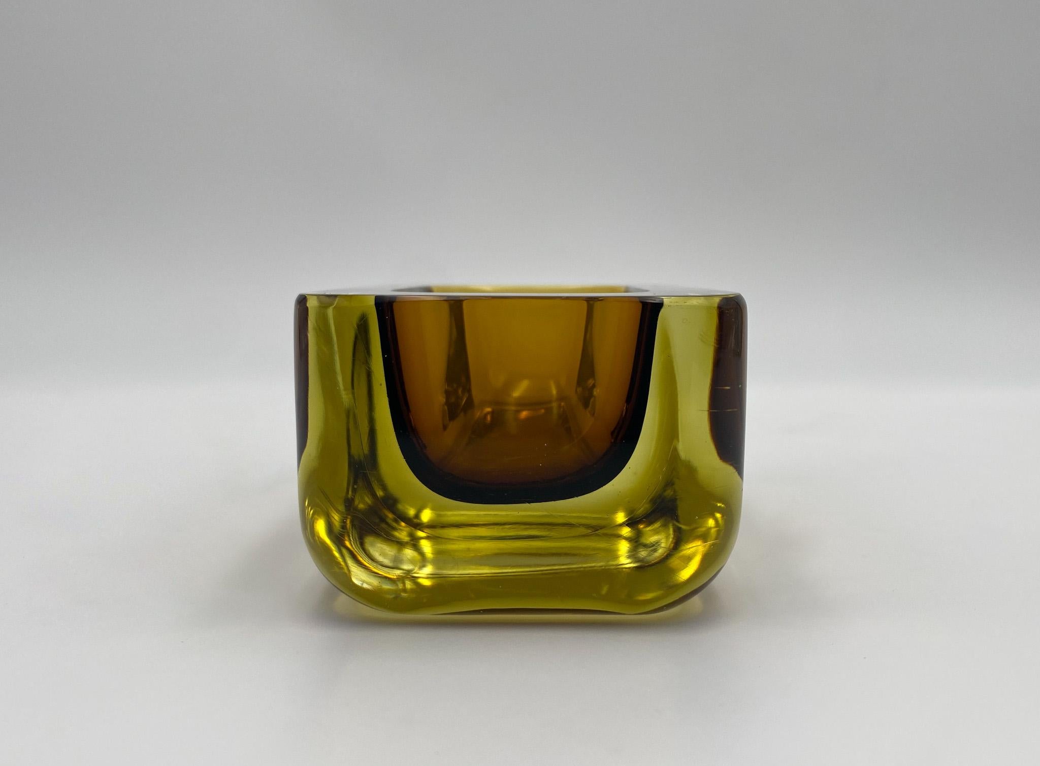 20th Century Murano Sommerso Glass Block Bowl / Vide Poche, Italy, 1970's  For Sale