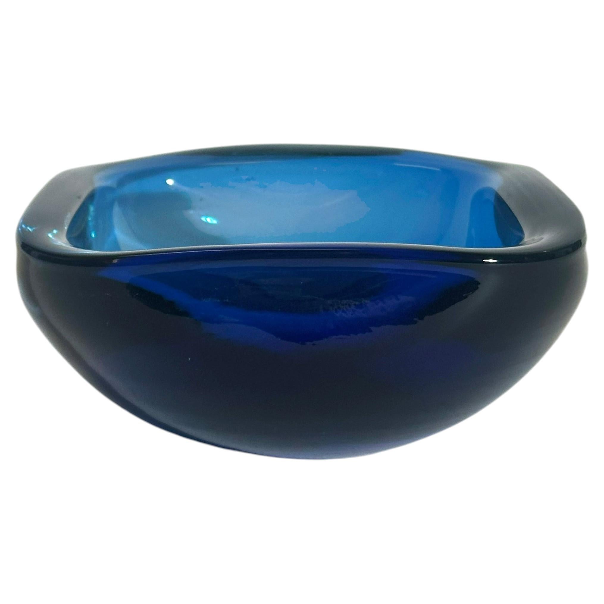 Mid-Century Modern Square Blue Murano Glass Bowl, Italy, 1960s