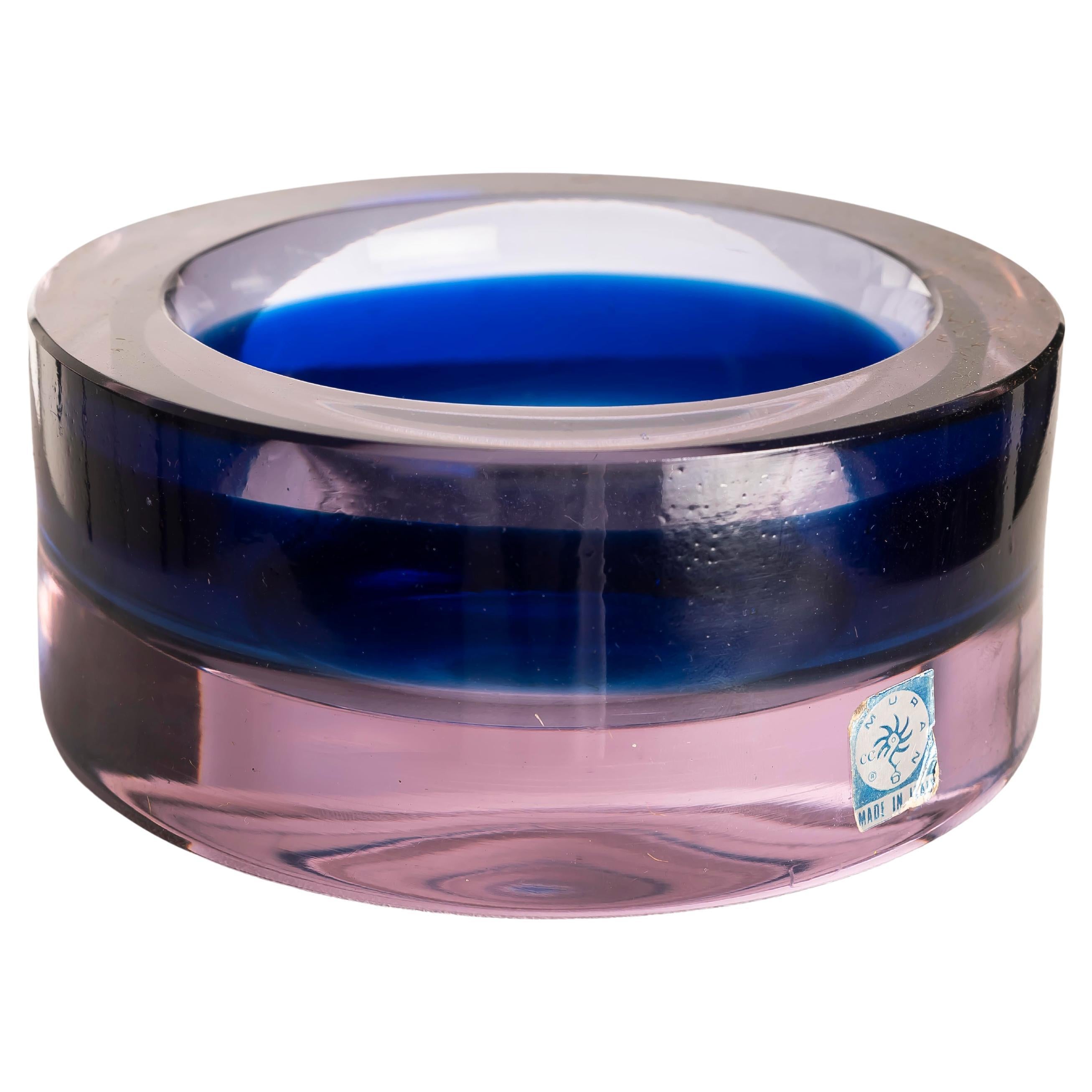 Bol en verre Murano Sommerso bleu et violet avec Label d'origine, Italie, années 1960 en vente