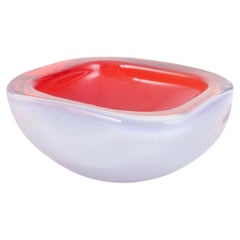 Murano Sommerso Glass Bowl. Ruby Red and Opaline White. 1960s/70s