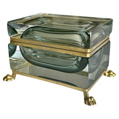 Boîte à couvercle Sommerso en verre de Murano signée Garantito