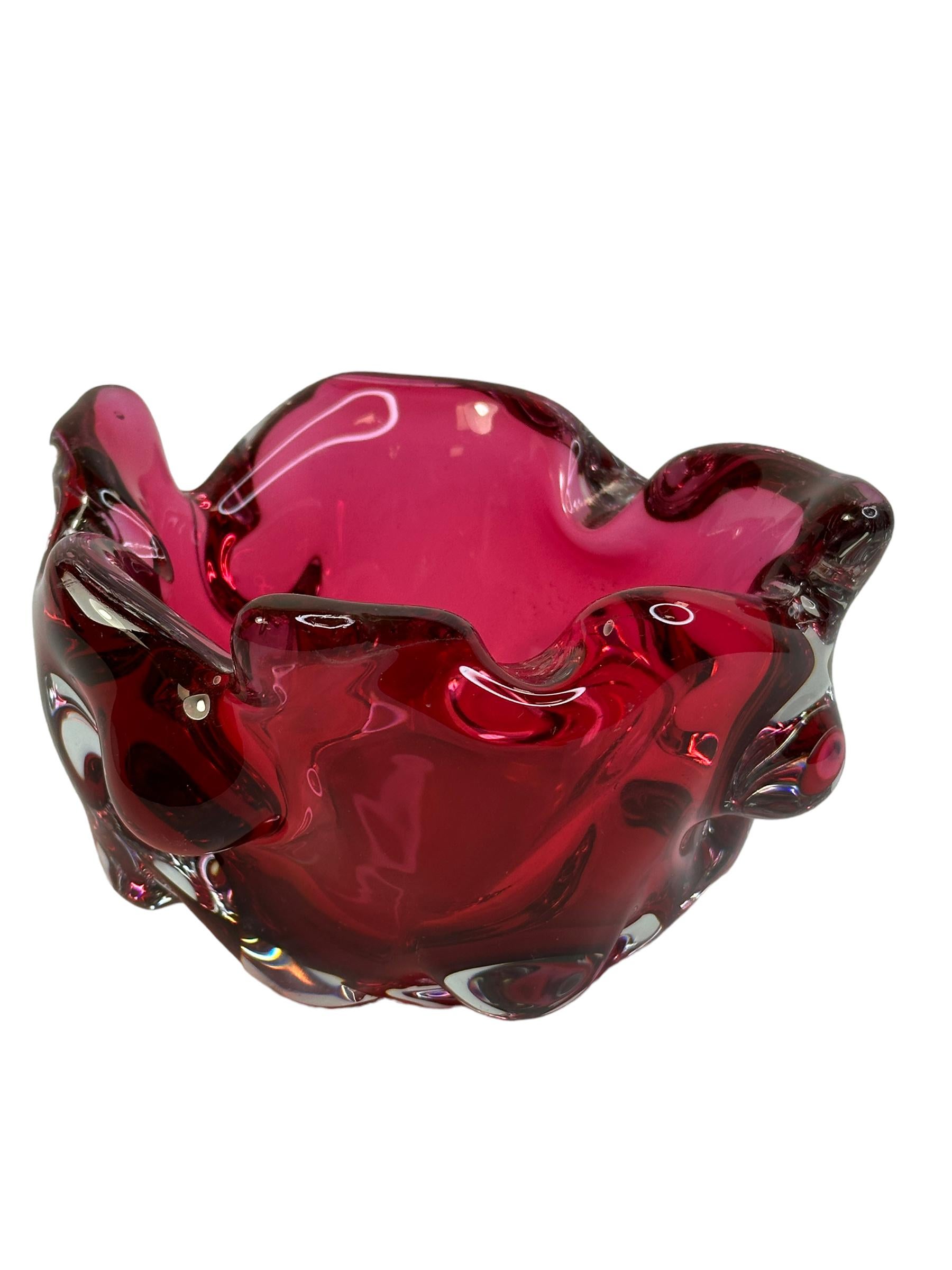 Italian Murano Sommerso Glass Cigar Ashtray Dark Pink and Clear, Vintage, Italy, 1970s For Sale