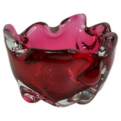 Murano Sommerso Glass Cigar Ashtray Dark Pink and Clear, Vintage, Italy, 1970s