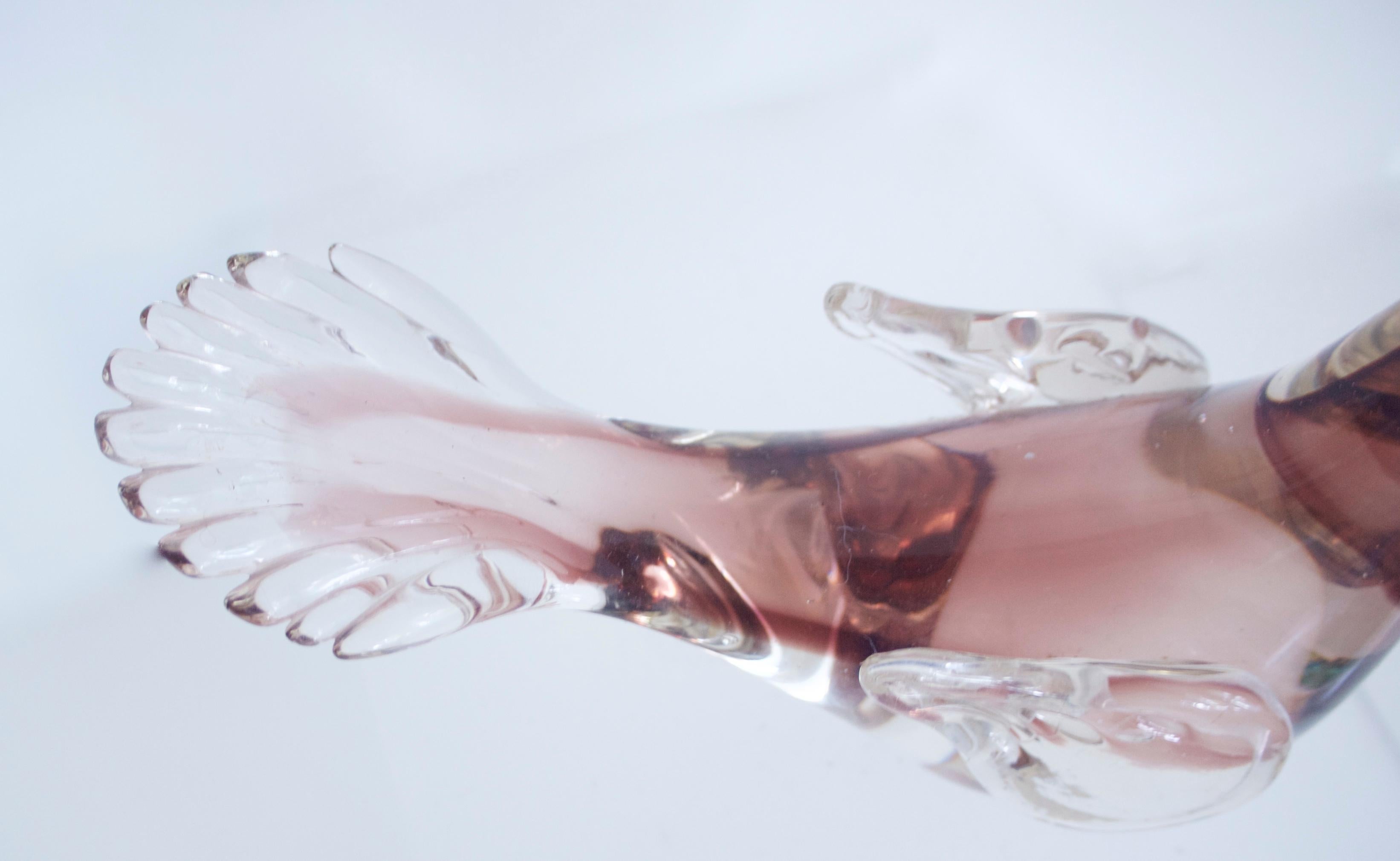 Italian Murano Sommerso Glass Dove with Pink and Beige Tones by AVeM, Mid-1950s For Sale
