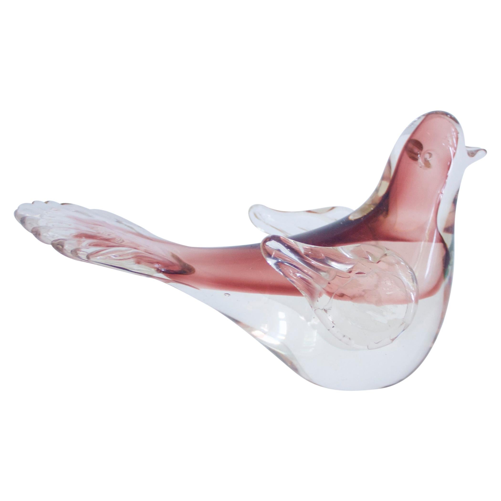 Murano Sommerso Glass Dove with Pink and Beige Tones by AVeM, Mid-1950s For Sale