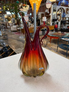 Murano Sommerso Glass Ewer Vase in Amber and Ruby, Italy, 1960s