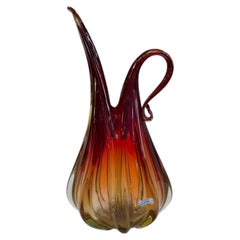 Murano Sommerso Glass Ewer Vase in Amber and Ruby, Italy, 1960s