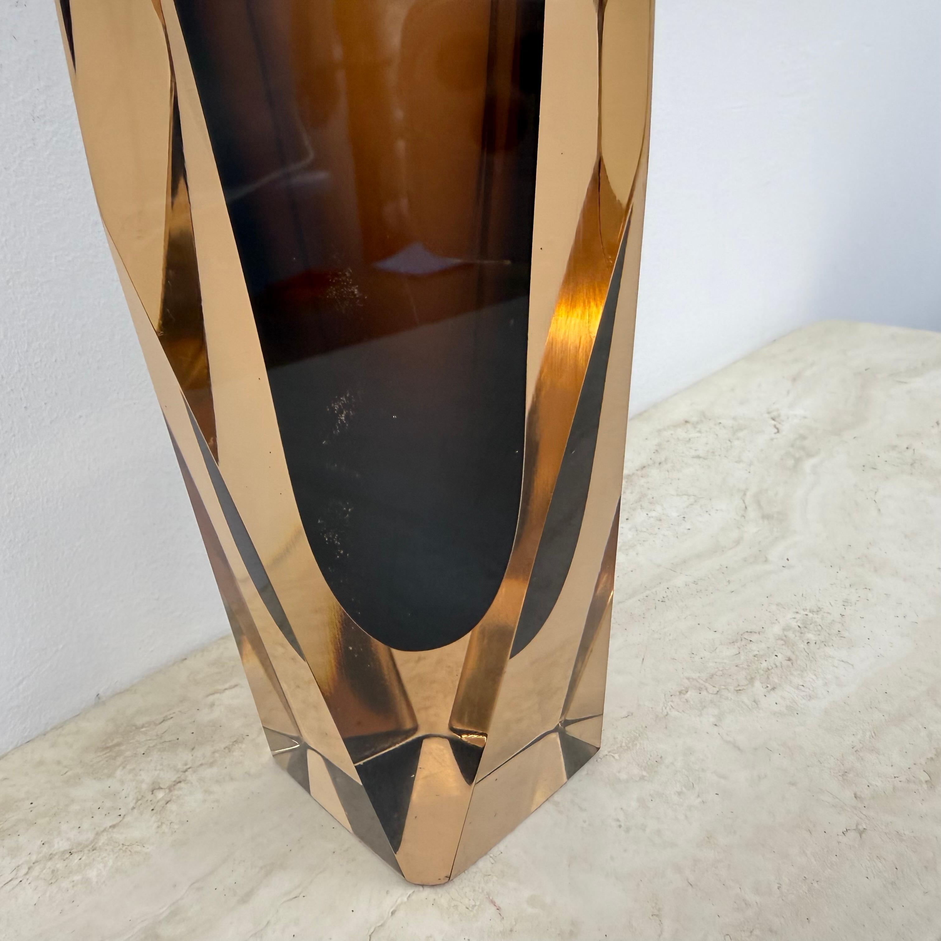 Glass Murano sommerso glass faceted vase by Flavio Poli , 1970s For Sale