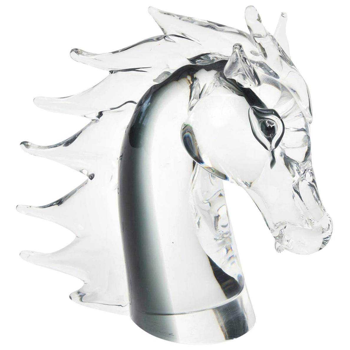 Murano Sommerso Glass Horse Head Bust Signed Italian For Sale