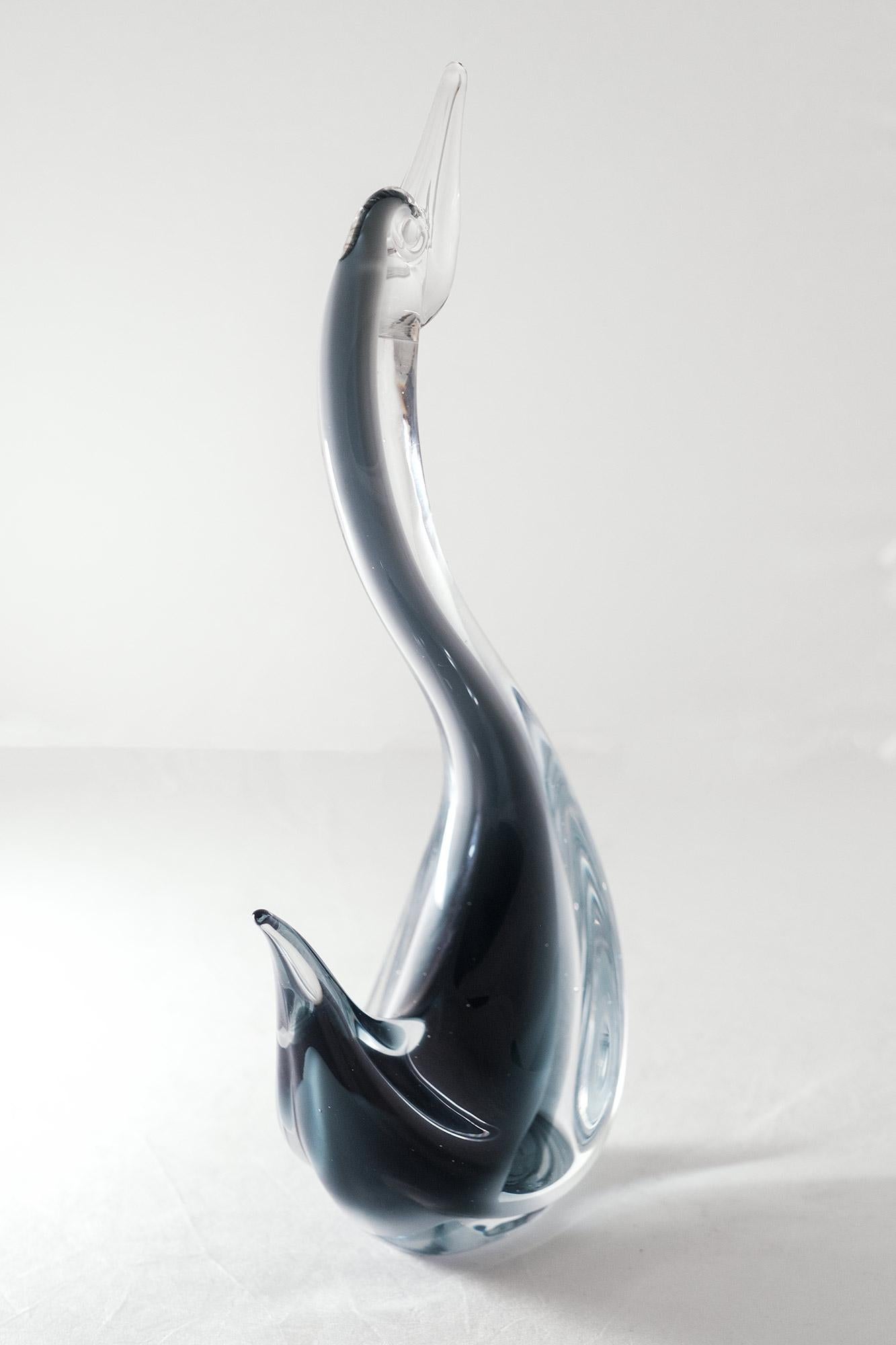 Hand-Crafted Murano Sommerso Glass Swan by Seguso, Italy For Sale
