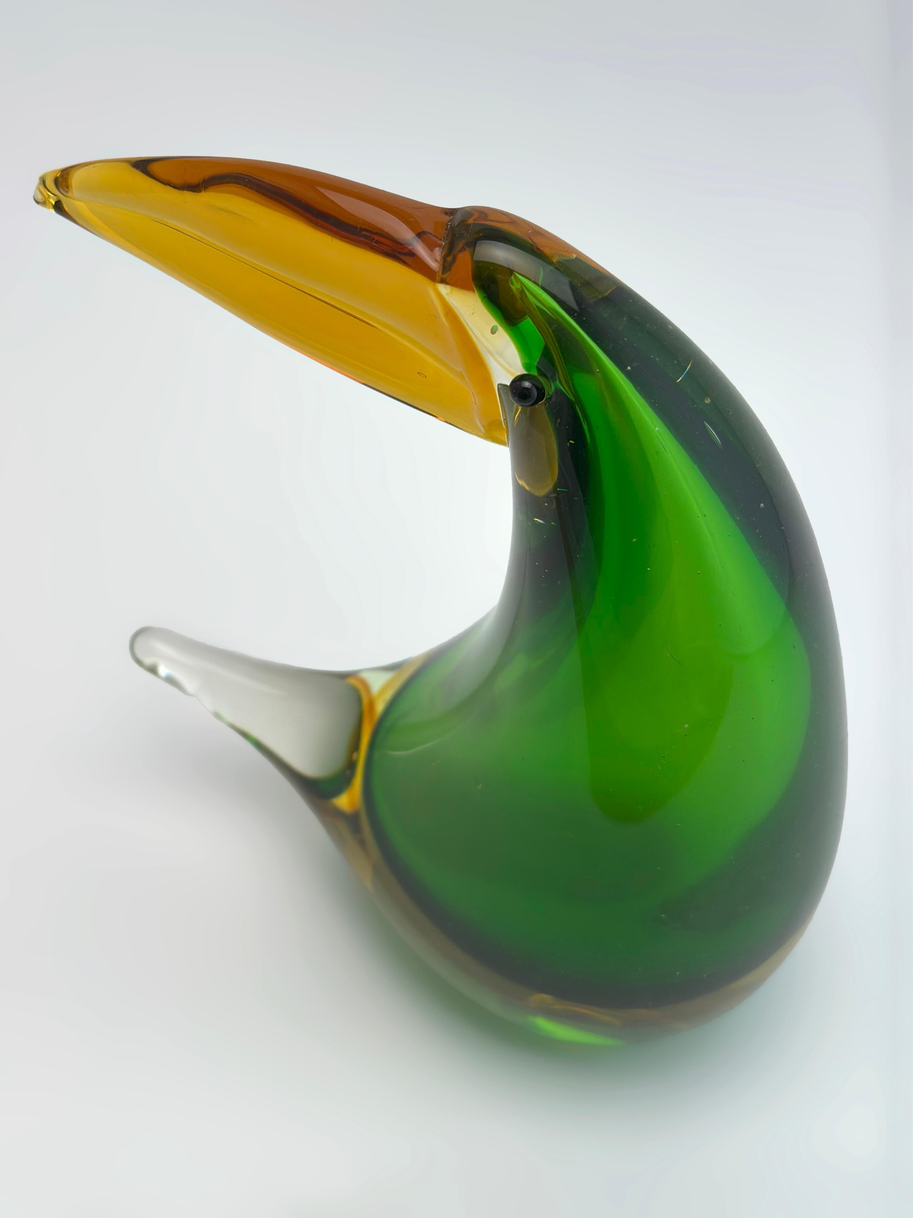 Italian Murano Sommerso Glass Toucan Sculpture, circa 1960s For Sale