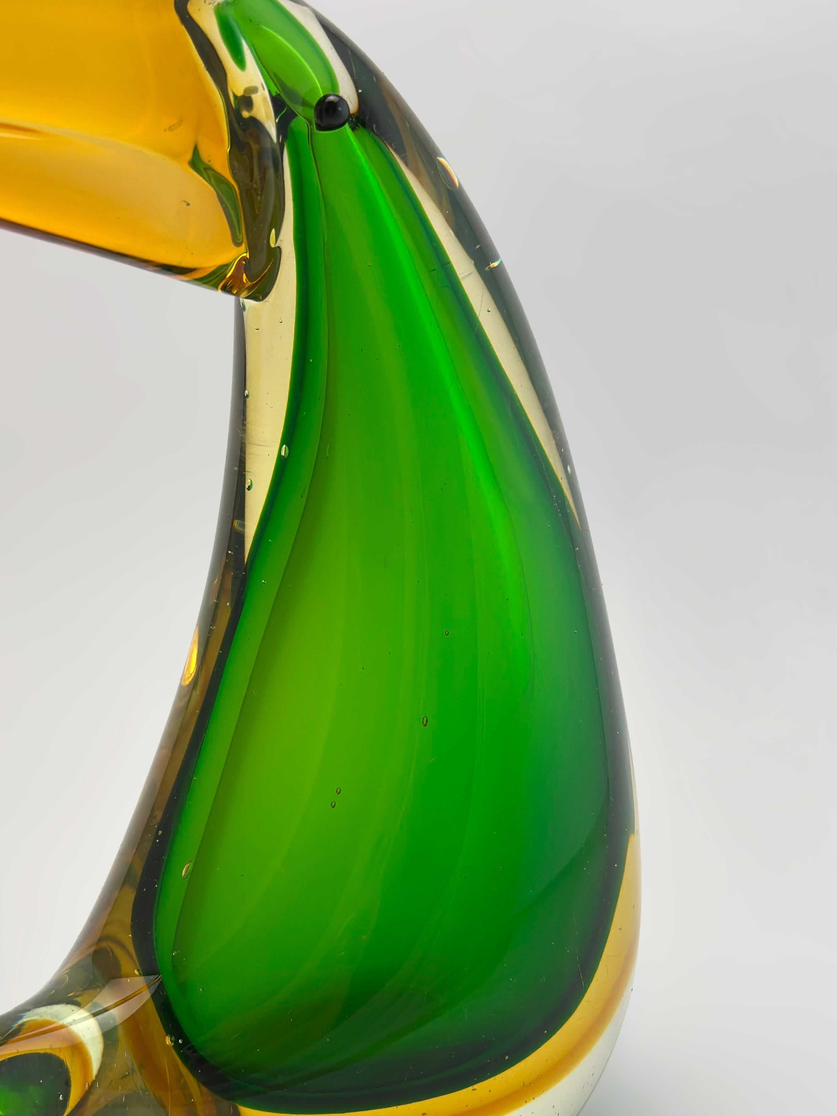 Hand-Crafted Murano Sommerso Glass Toucan Sculpture, circa 1960s For Sale