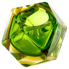 Murano Sommerso Glass Vase 1960s Handcrafted Sculptural Piece in Green & Yellow
