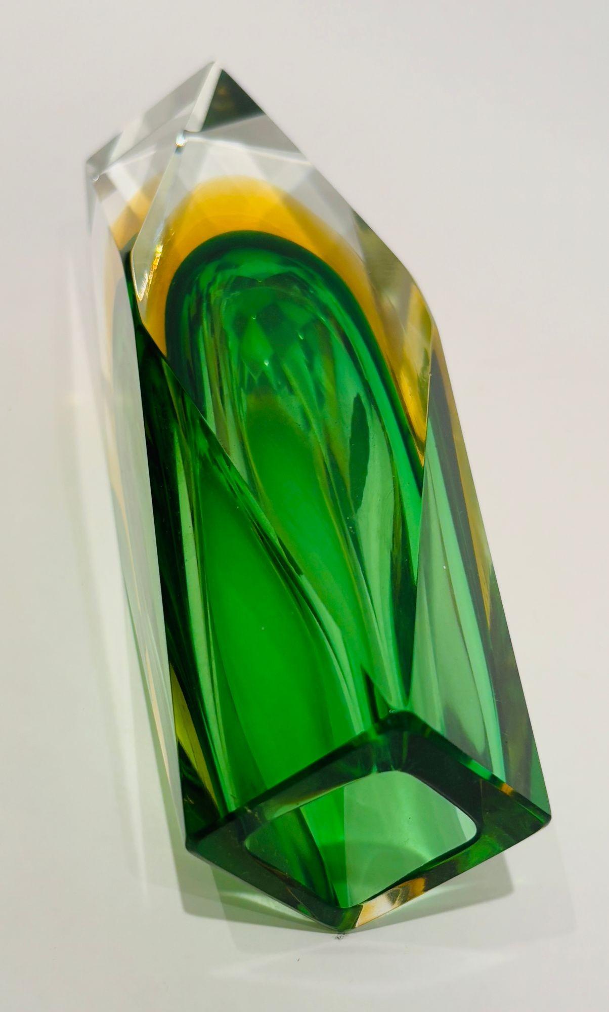Murano Glass Sommerso Vase in Grün & Gelb von Flavio Poli für Mandruzzato im Angebot 2