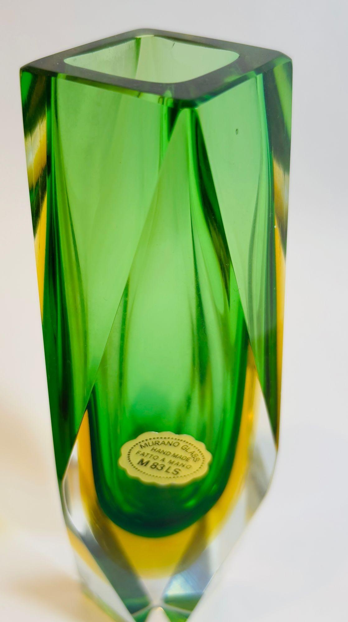 Murano Glass Sommerso Vase in Grün & Gelb von Flavio Poli für Mandruzzato im Angebot 4