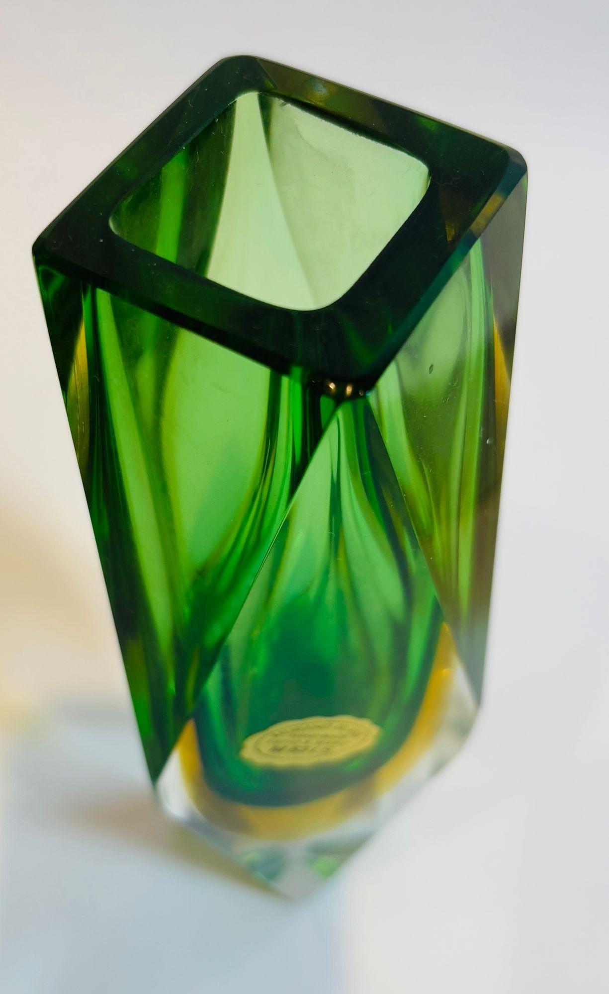 Murano Glass Sommerso Vase in Grün & Gelb von Flavio Poli für Mandruzzato im Angebot 6