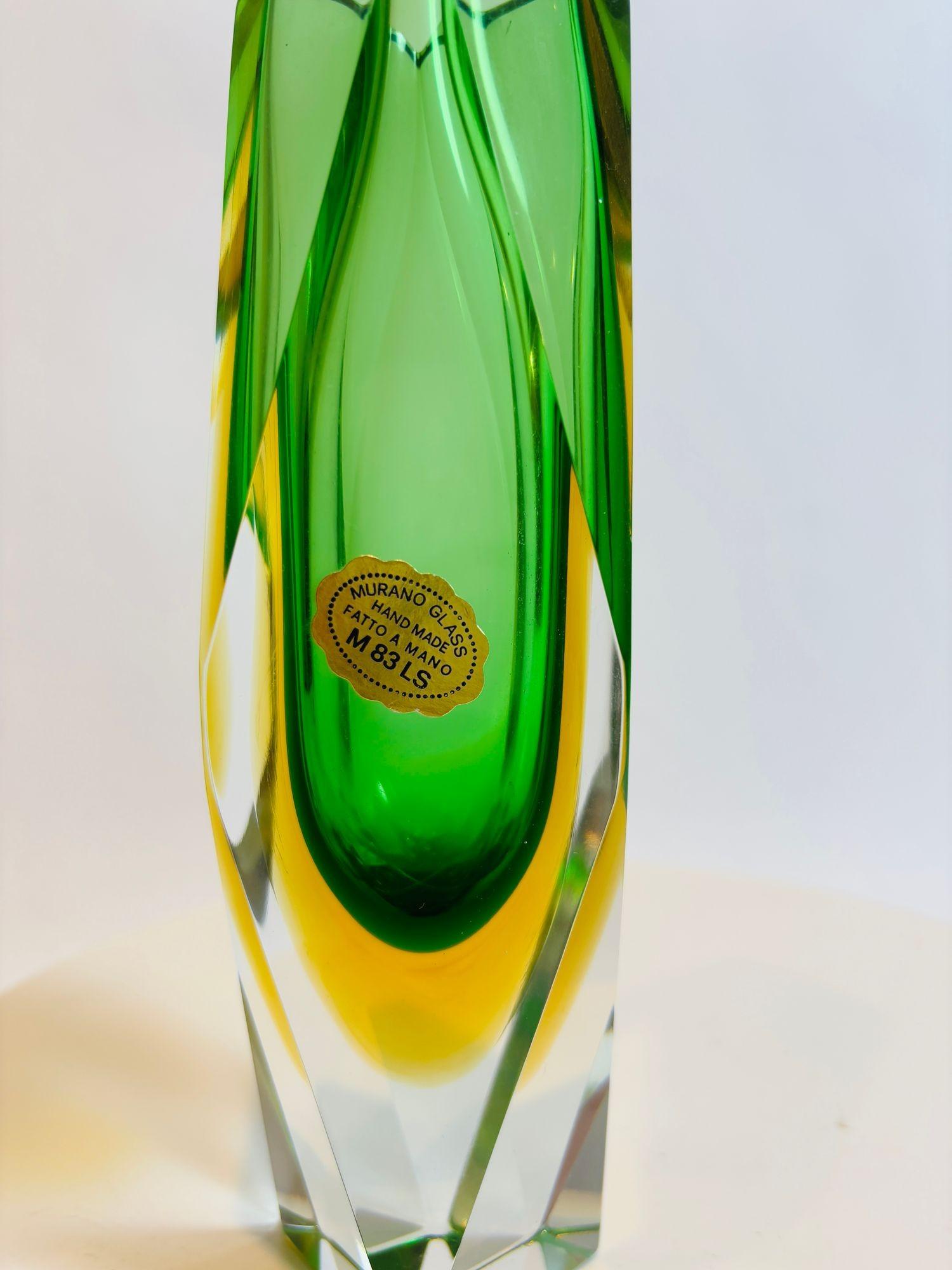 Murano Glass Sommerso Vase in Grün & Gelb von Flavio Poli für Mandruzzato im Angebot 9