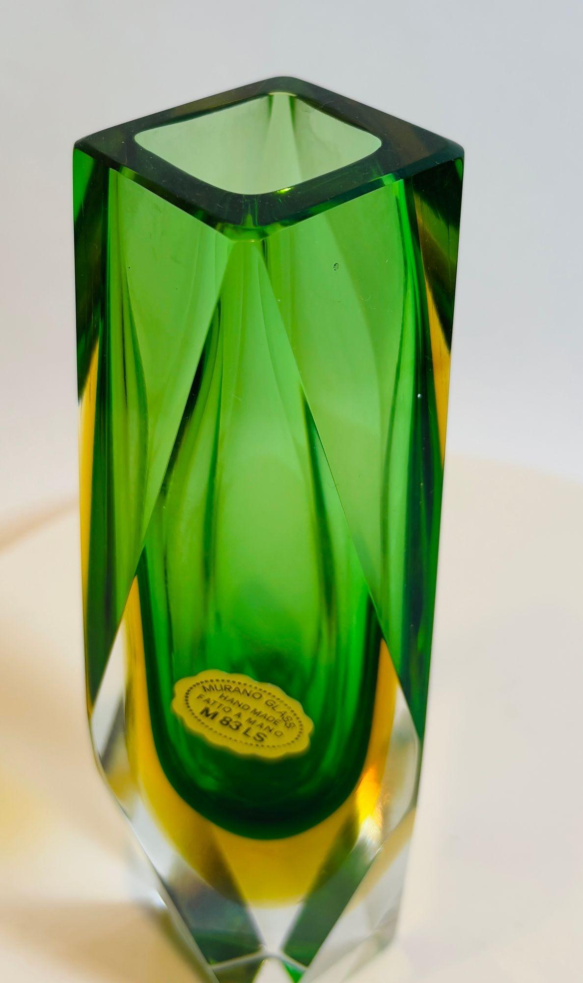 Murano Glass Sommerso Vase in Grün & Gelb von Flavio Poli für Mandruzzato im Angebot 10
