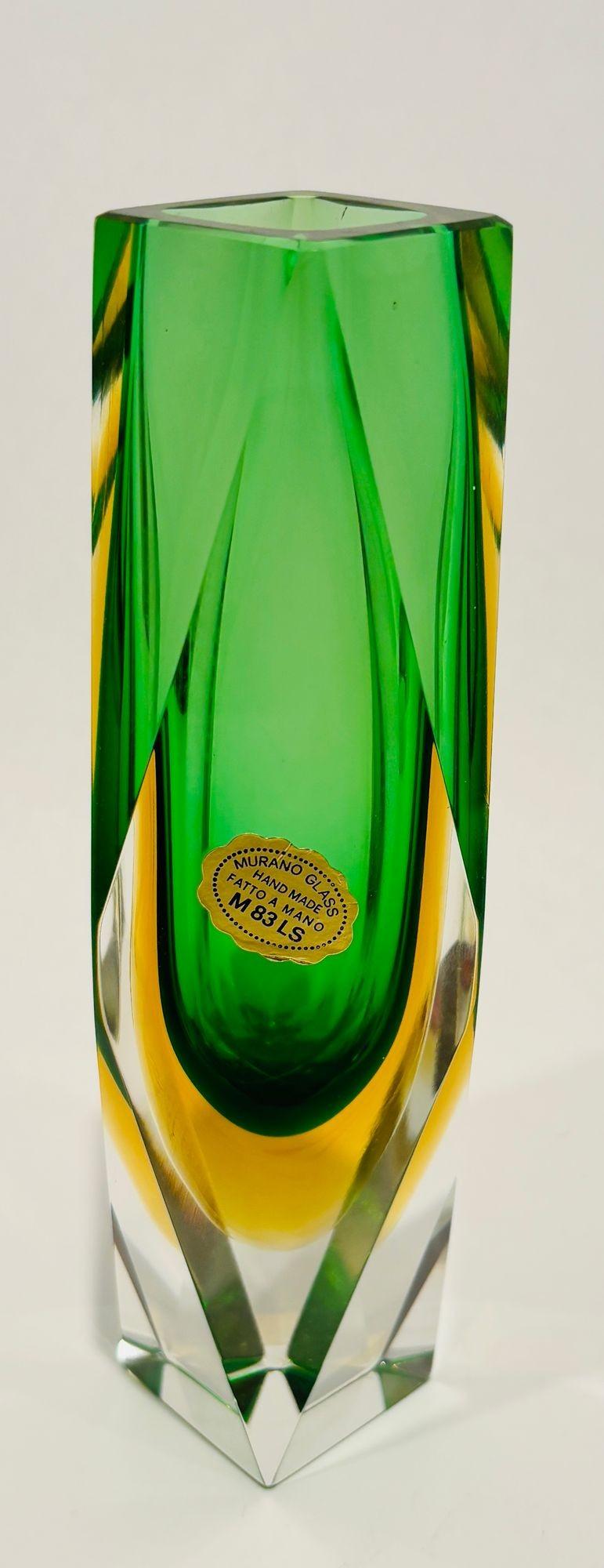 Murano Glass Sommerso Vase in Grün & Gelb von Flavio Poli für Mandruzzato (Moderne der Mitte des Jahrhunderts) im Angebot