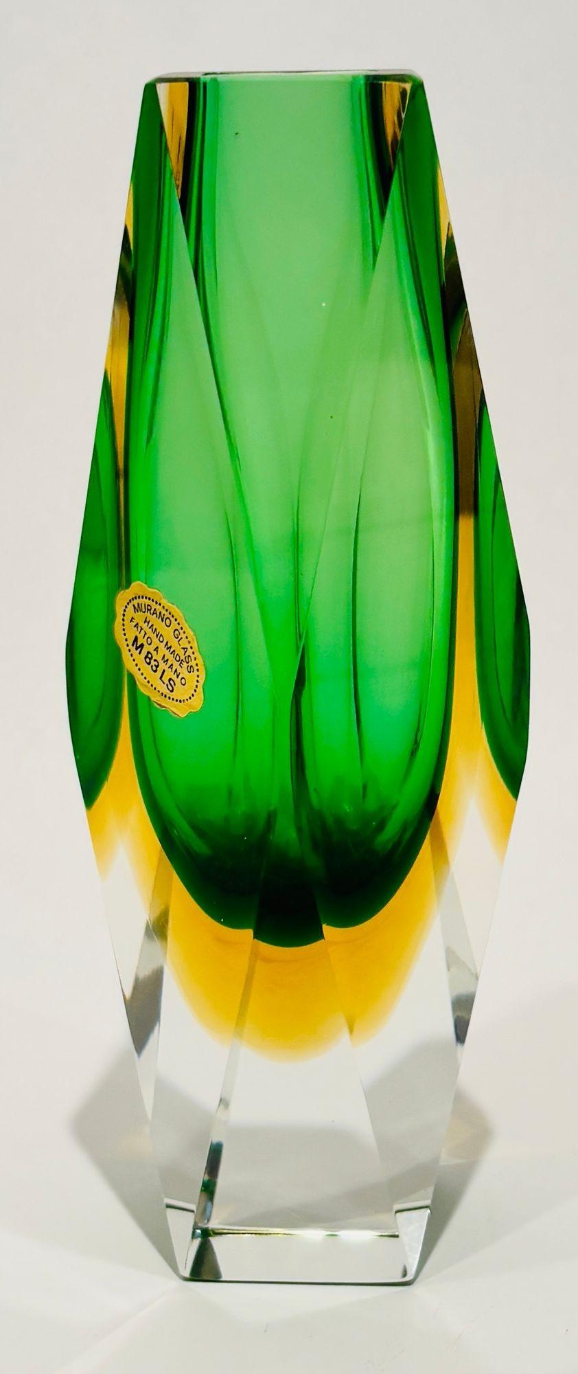 Murano Glass Sommerso Vase in Grün & Gelb von Flavio Poli für Mandruzzato im Zustand „Gut“ im Angebot in North Hollywood, CA