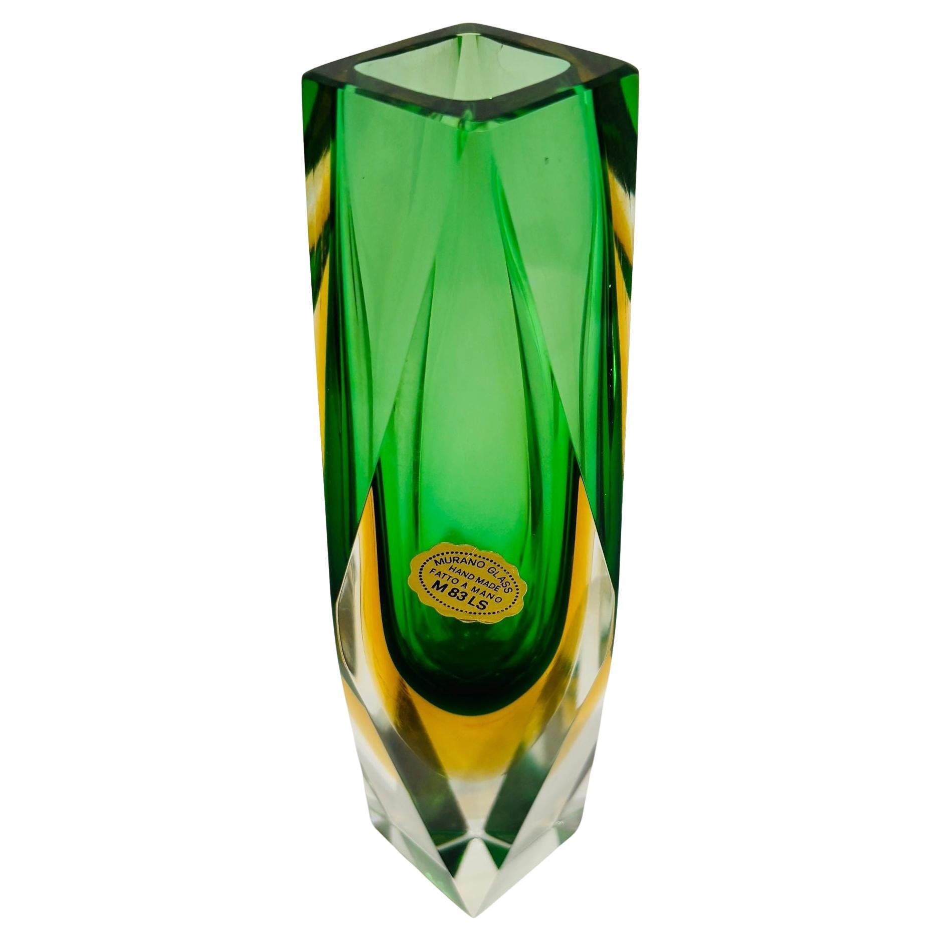 Murano Glass Sommerso Vase in Grün & Gelb von Flavio Poli für Mandruzzato
