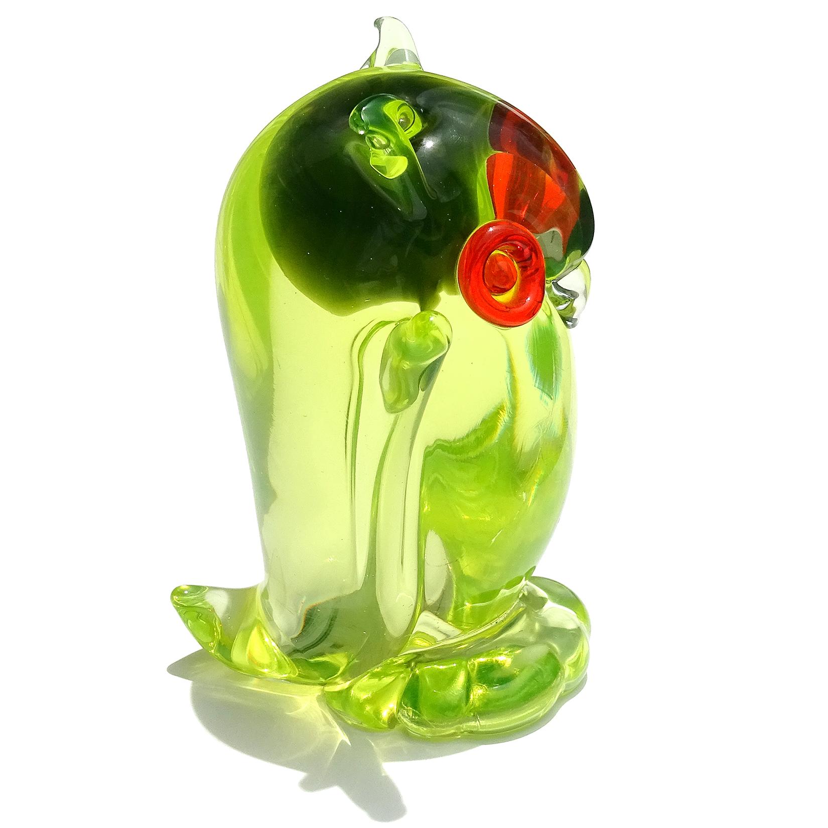 Fait main Murano Sommerso Verre Art Green Greene Greene Figurine Oiseau Hibou en vente