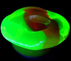 Murano Sommerso Glowing Uranium Orange Yellow Italian Art Glass Ashtray Bowl