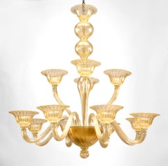 2 Italian Murano Sommerso Gold Dusted Glass Chandeliers
