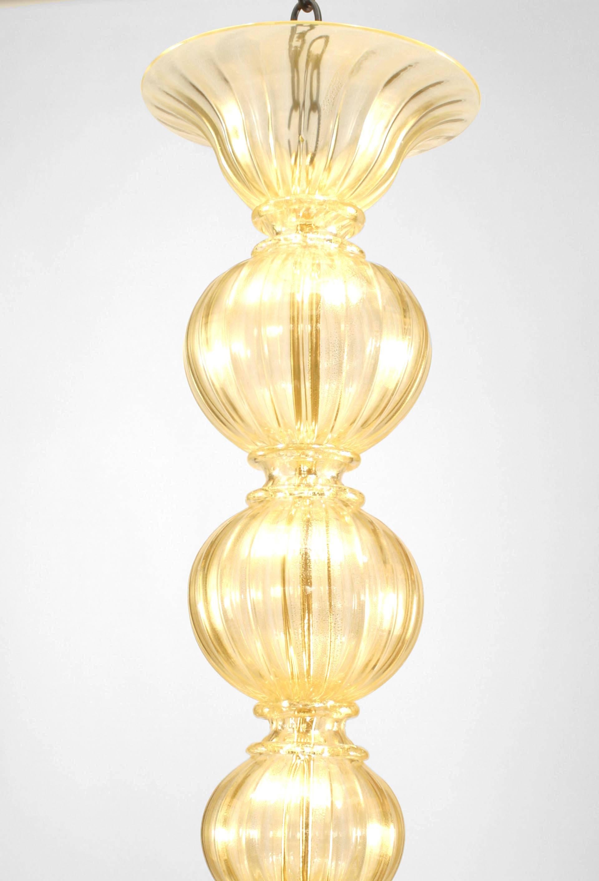 Modern 2 Italian Murano Sommerso Gold Dusted Glass Chandeliers For Sale