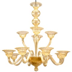 2 Italian Murano Sommerso Gold Dusted Glass Chandeliers