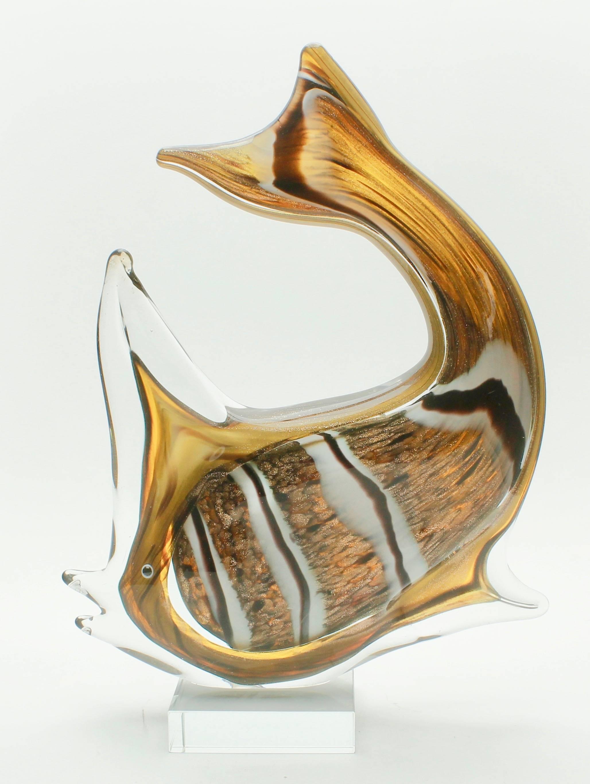 Mid-Century Modern Murano Sommerso Gold Flecks Italian Art Glass Fish Figurine