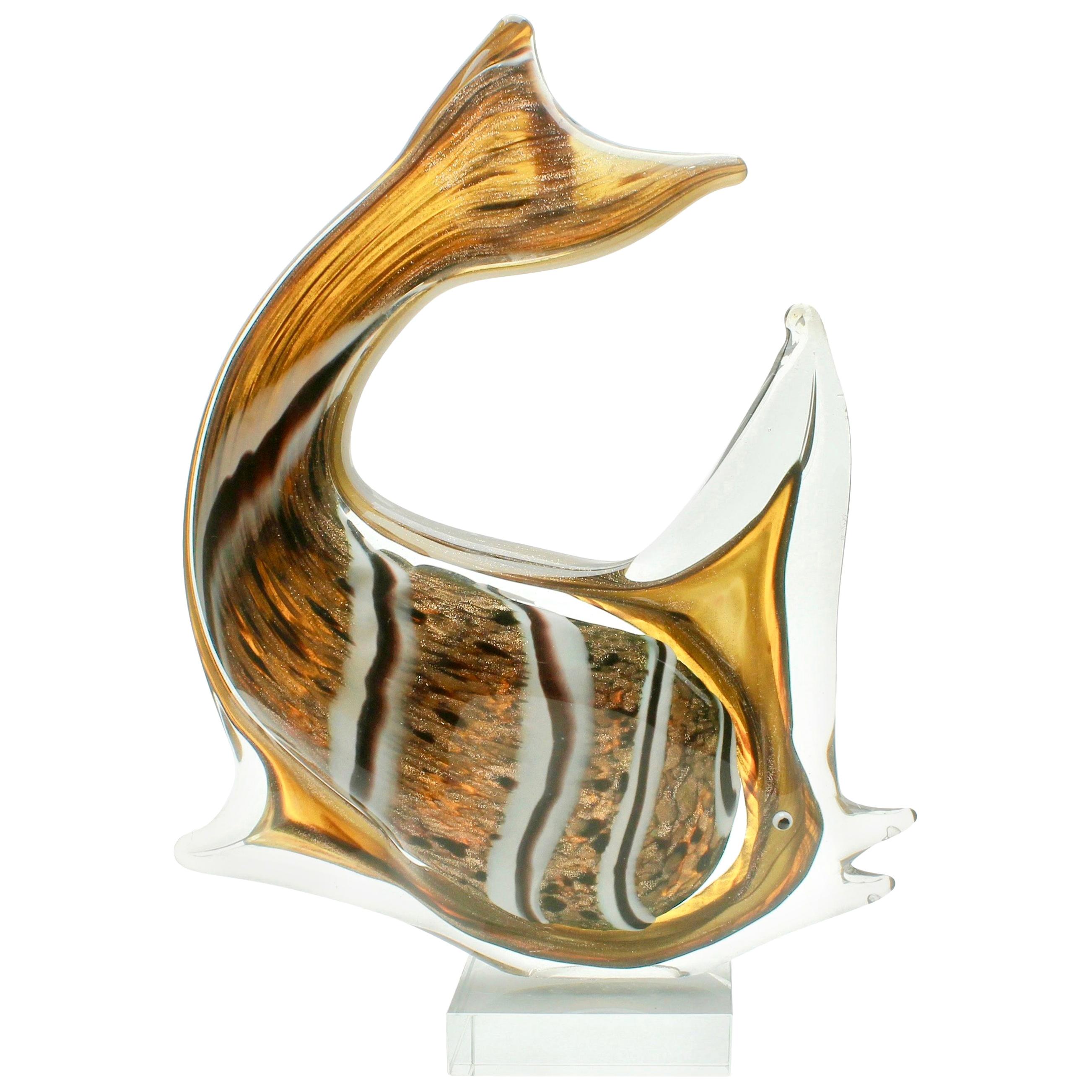 Murano Sommerso Gold Flecks Italian Art Glass Fish Figurine