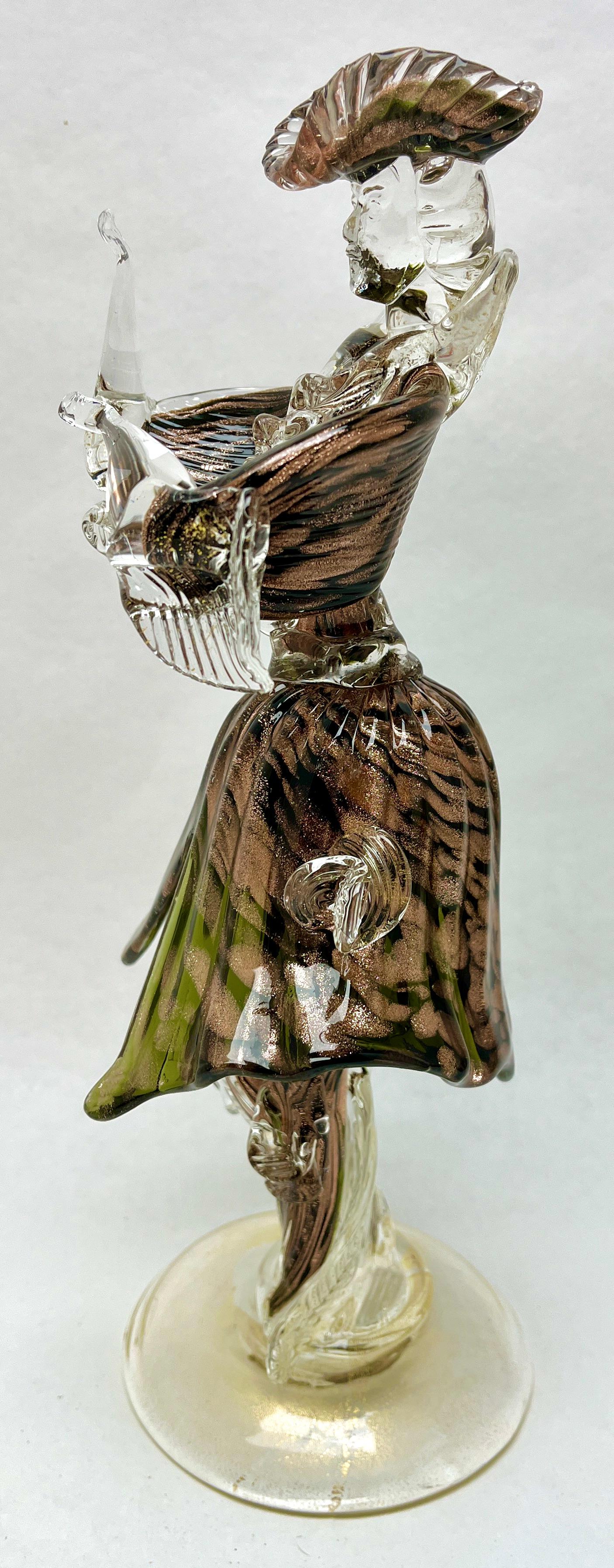 Murano Sommerso Gold Flecks Italian Art Glass Harlequin Figurine 2