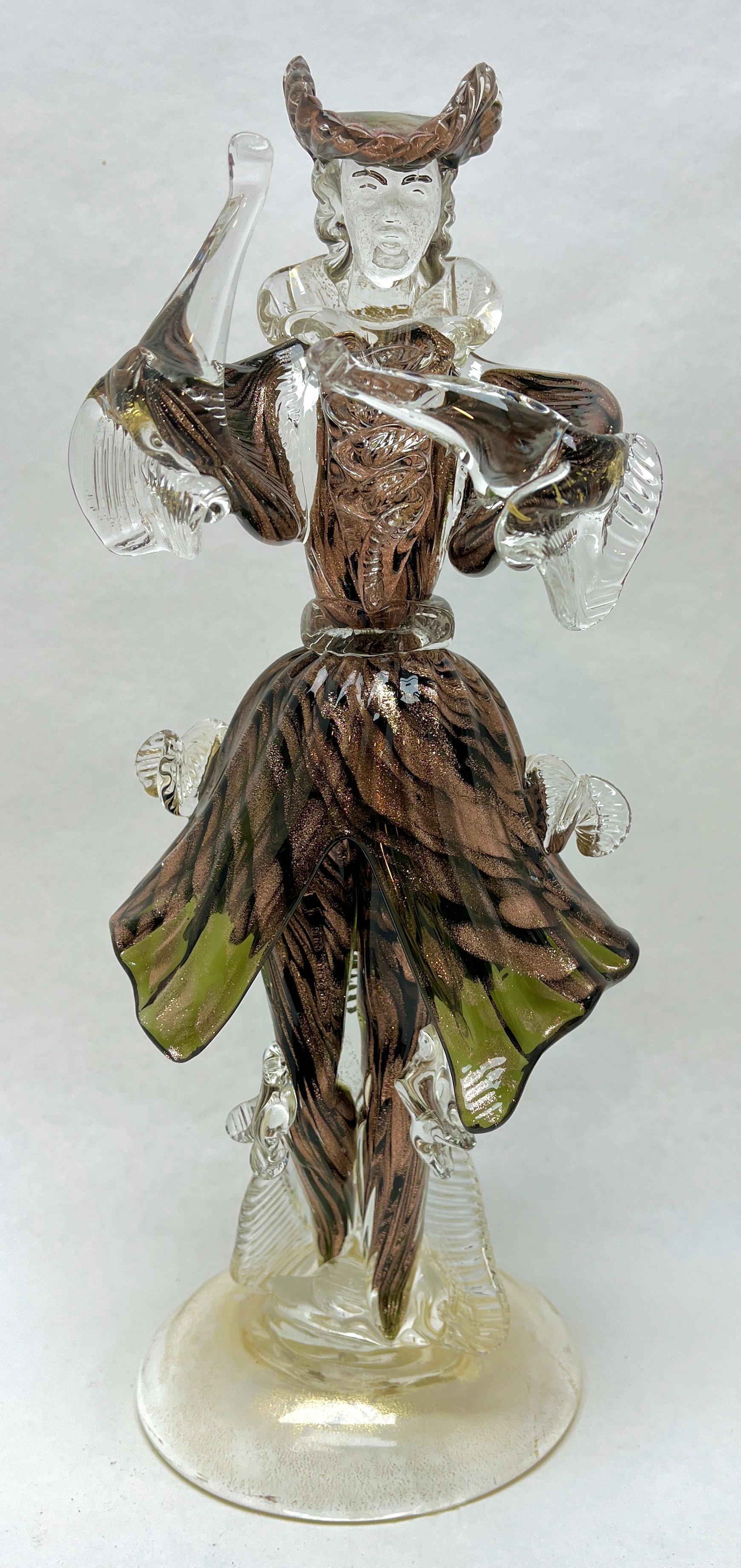 Hand-Crafted Murano Sommerso Gold Flecks Italian Art Glass Harlequin Figurine