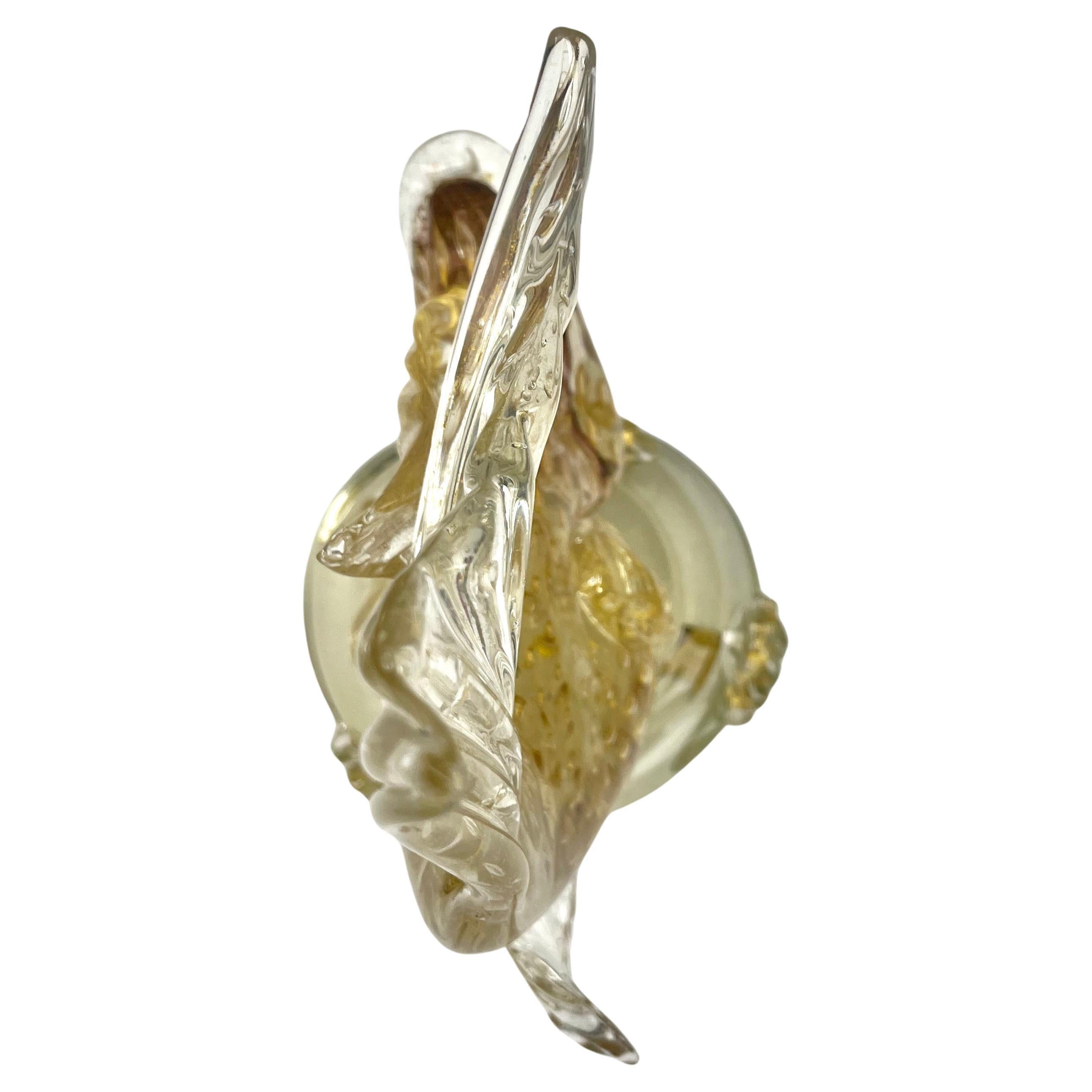 Grande figurine de poisson en verre d'art italien Sommerso de Murano, moucheté d'or en vente 3